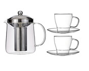Glasteekanne set mit 2 Glastassen 1200ml, Serie Nisa