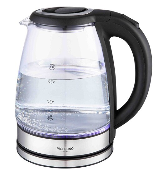 Wasserkocher Glas EDS Silber mit LED 1,8 L 