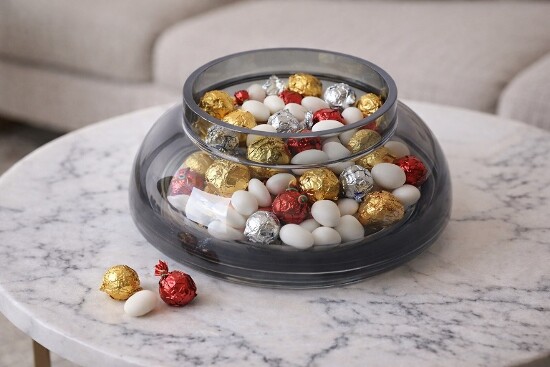 Glas Schale mit Fuß 26 cm Anthrazit