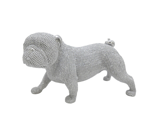 Dekofigur Hund stehend silber 28 cm Bulldog