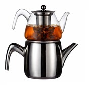 Doppel-Edelstahl-Glass Teekanne 1500/ 900ml induction, Serie Nisa