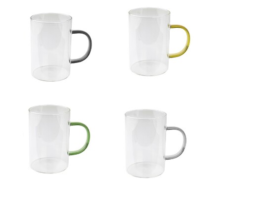 Einwandiges Borosilikatglas 320ml 4 farbig grift