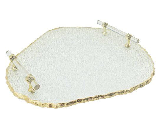 Tablett Glas mit Goldrand organische Form
