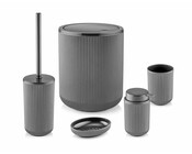 5-tlg. Badezimmer-Set Grau Abfalleimer 5 L Seifenspender 350 ml 