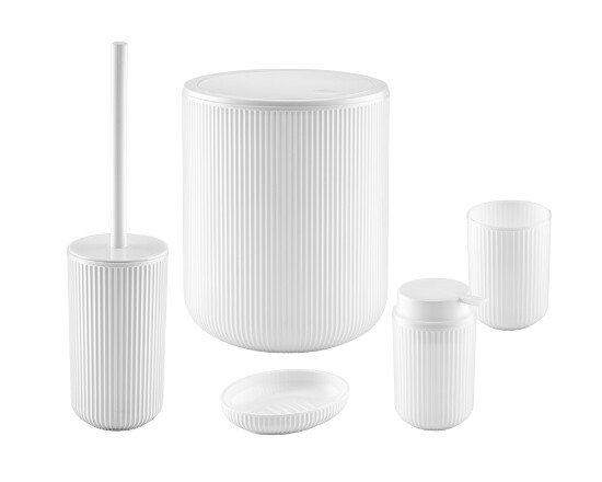 5-tlg. Badezimmer-Set Weiß Abfalleimer 5 L Seifenspender 350 ml 