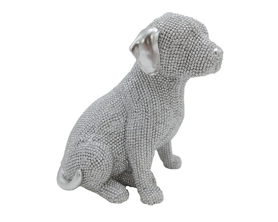 Dekofigur Hund sitzend silber 16 cm Ron